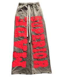 Image 1 of Black/Red Unisex Baggy Oversized Distressed Sweatpants 