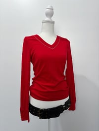 Image 1 of 00s Red V neck shirt // M