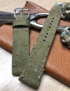 Image of Military Green Canvas Hand Rolled Watch Strap - Custom Distress Treatment