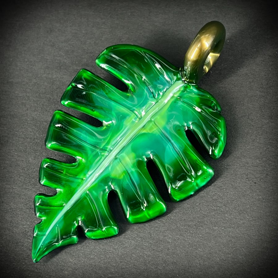 Image of Emerald Metallic Monstera Leaf Pendant