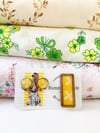 Rescued Fabric Yellow Rectangle Brooch/Studs Set with Free Postage 
