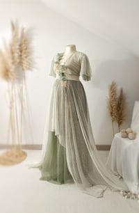 Image 4 of Photoshooting tulle dress Abriana | size S-M| sage and off white | flowers