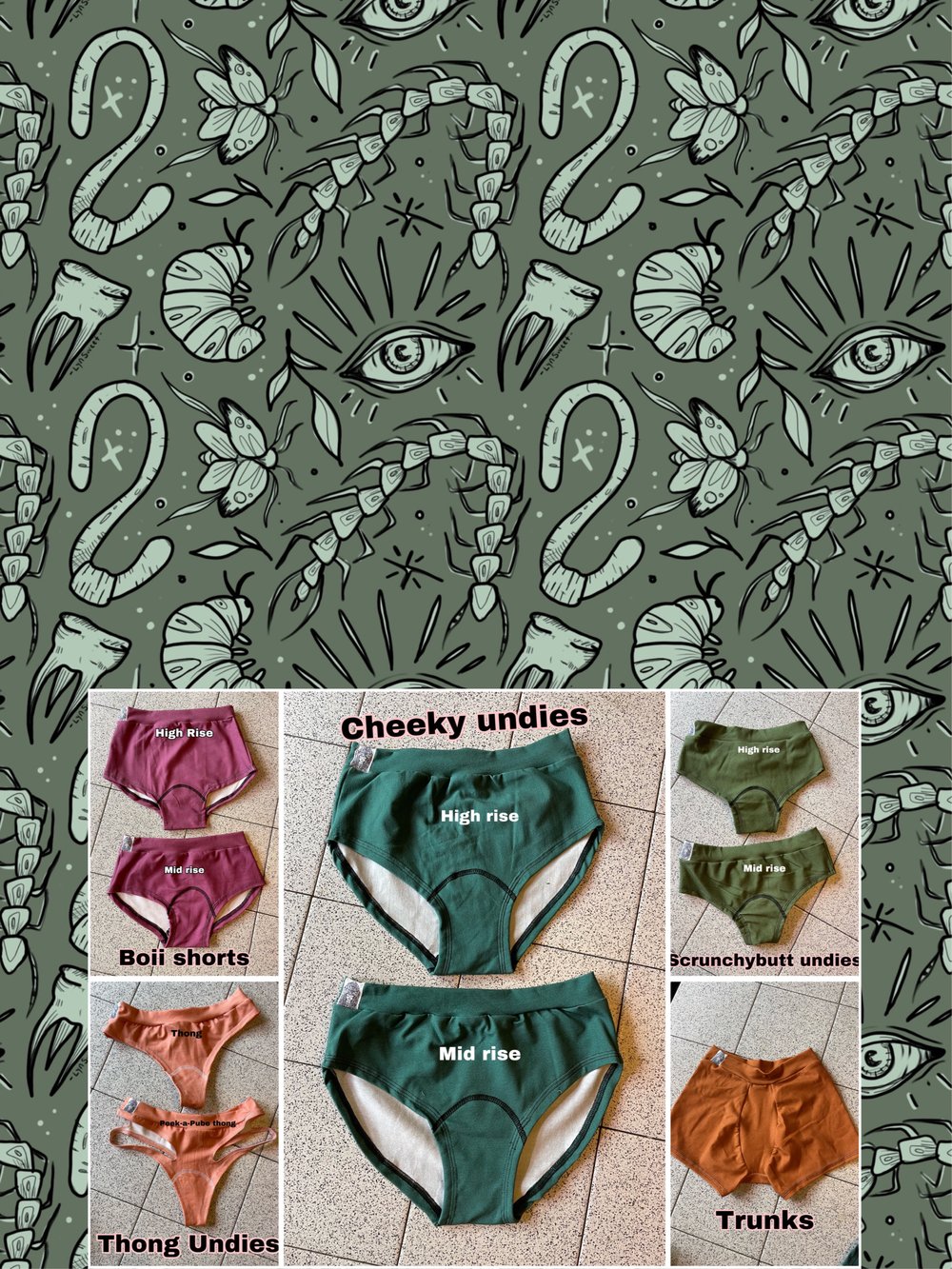 Image of Creepy Crawlies Undies and Period Undies- pouched versions also available