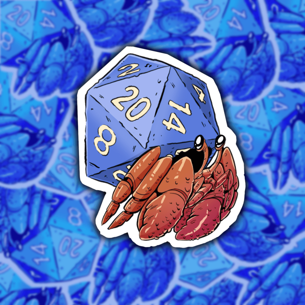 D20 Hermit Crab 2” 2” Die Cut Sticker