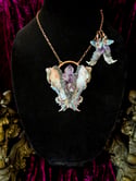 Bisected Mink Skull W/ Amethyst & Carborundum - Necklace & Earring Set