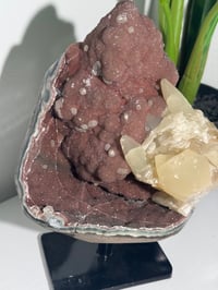 Image 5 of RED SUGAR AMETHYST WITH CALCITE ON A STAND -URUGUAY-