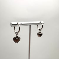 Image 3 of Heart Pendant Hoop Earrings