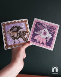 Image 1 of 'Crow Friend' & 'Yule Goat' Lino Printed Festive Card Bundle