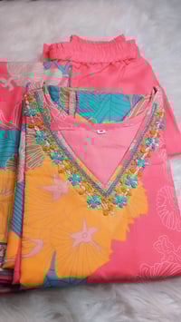 Image 2 of KSV81111-Soft Maslin Silk Flower Handwork Kurtha Set