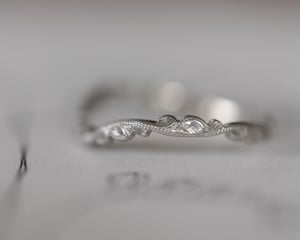 Image of Platinum 2mm floral carved wishbone ring