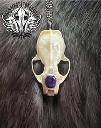 Image 3 of Mink Skull Pendant Necklace with Moonstone & Howlite adornments
