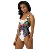 Image 4 of White and Colorful Butterfly One-Piece Swimsuit