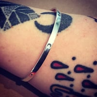 Image 3 of Celestial Crescent moon and star bangle sterling silver 925. Hand stamped cosmic bracelet.