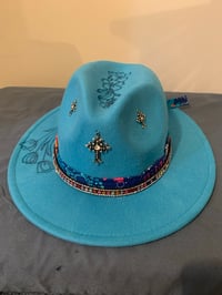 Image 2 of "Escogida Para Este Tiempo" Ocean Blue Hand-Burned Panama Hat