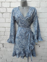 Image 1 of Wrap sari dress med to large navy white