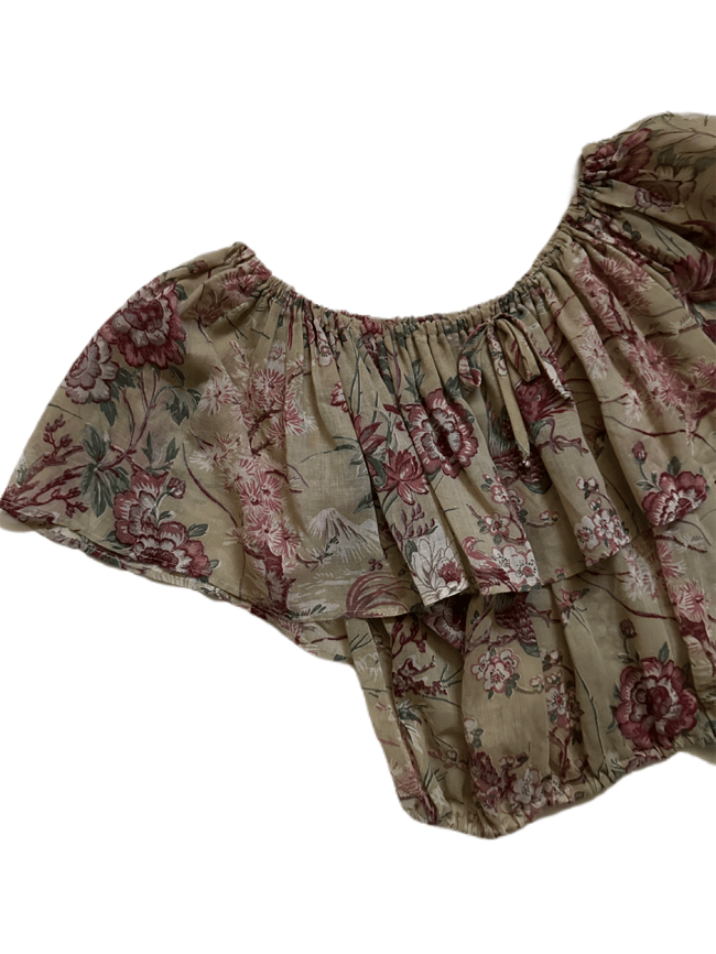 70s dusty rose off shoulder blouse crop