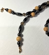 Image 2 of Cedar Wood, Smokey Quartz, & MAGNETIC Hematite necklace 22”