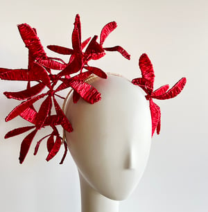 Image of Red raffia flower headpiece 