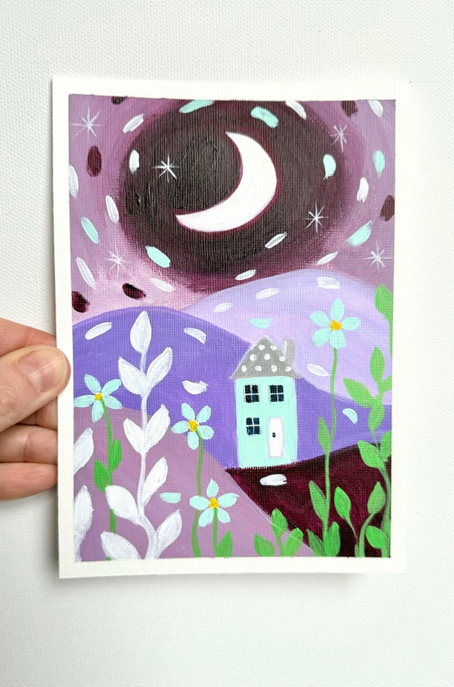 Moon garden. Original 5x7 paper painting