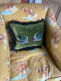 Image 4 of Green velvet swallow cushion