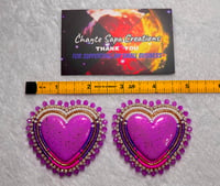 Image 7 of Hand Painted/Polished Light Purple Heart Beaded Earrings 