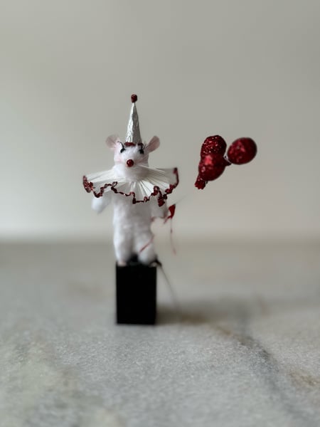 Image of Sparkle the clown mouse  faux taxidermy 