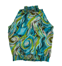 Image 3 of Abstract Swirl Halter Top – Blue & Green | Size L Pre-Owned