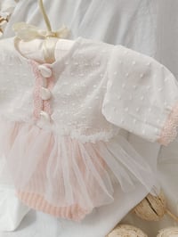 Image 4 of Photo prop | Newborn girls body-dress| Bessie | baby pink | white