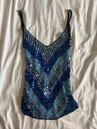 Image 5 of Vintage Y2K blue three tone asymmetrical hem crochet cami 