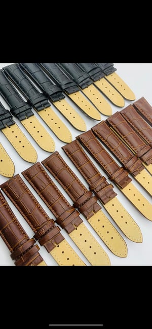 Image of LOTS OF 5 & 10 X CROC  STYLE OMEGA LEATHER GENTS WATCH STRAPS,20mm,BLACK,BROWN,WITHOUT BUCKLES.