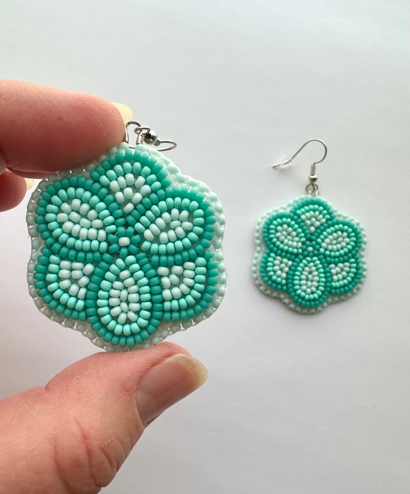 Image of Teal Beaded Floral Earrings