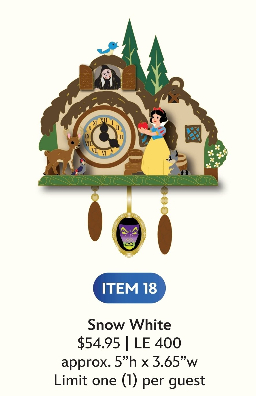 Image of Snow white cuckoo clock pin le 400