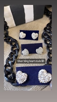 Silver bling heart studs
