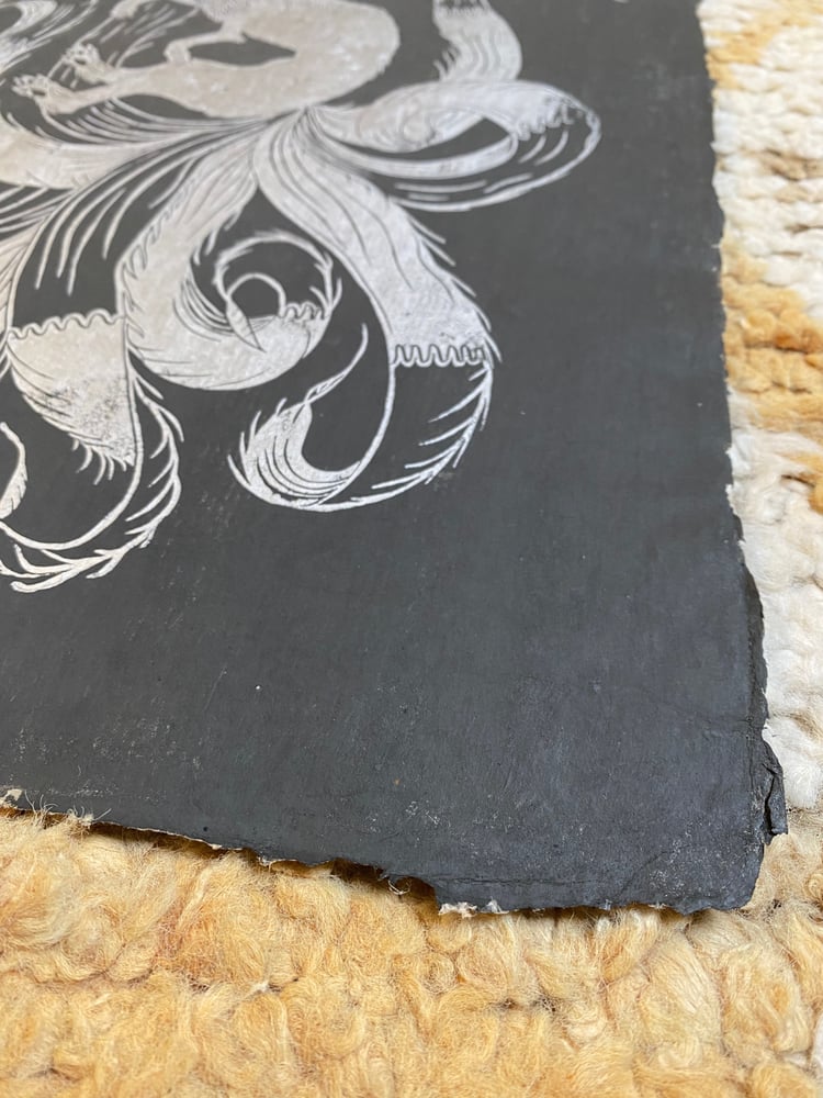 Image of Kitsune Linocut on Black Earth Lokta LAST ONE 