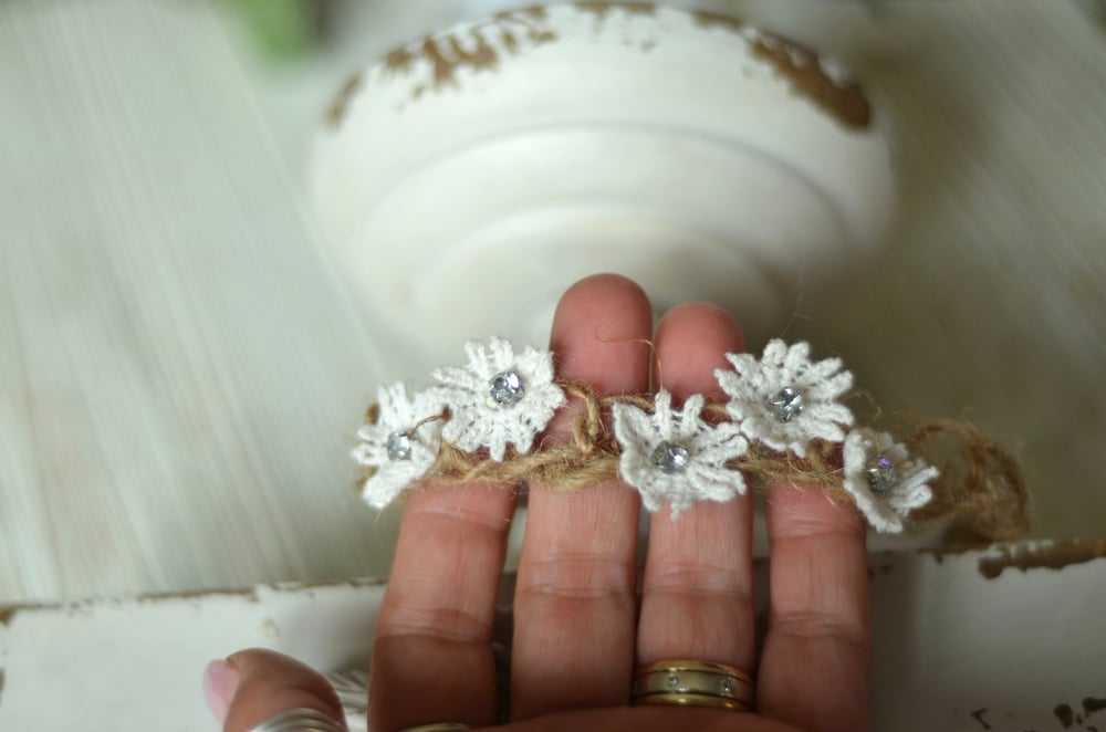 Image of Lace flowers and rhinestones headband 