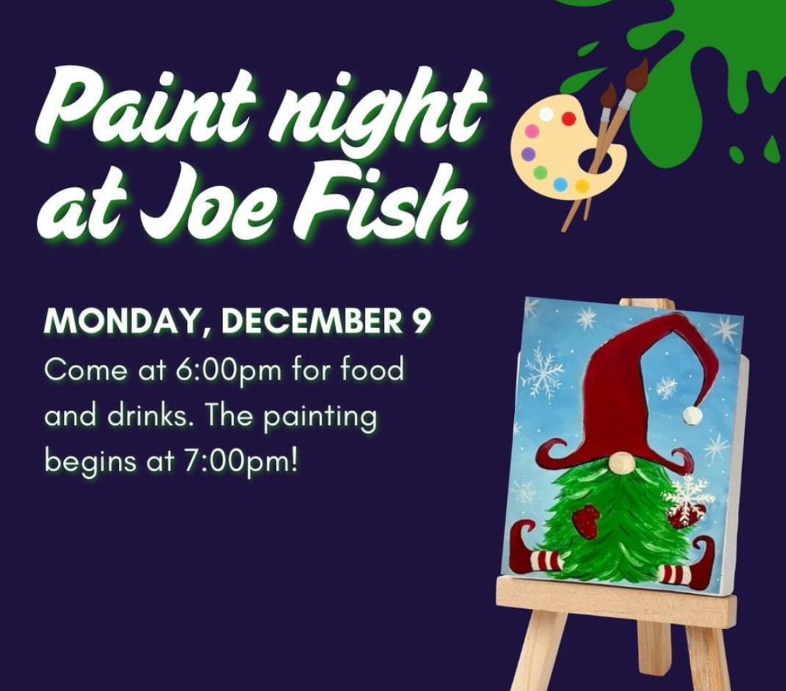 Image of Christmastime Gnome Paint Party 12/9 Joe Fish Seafood Restaurant and Bar N. Andover, MA