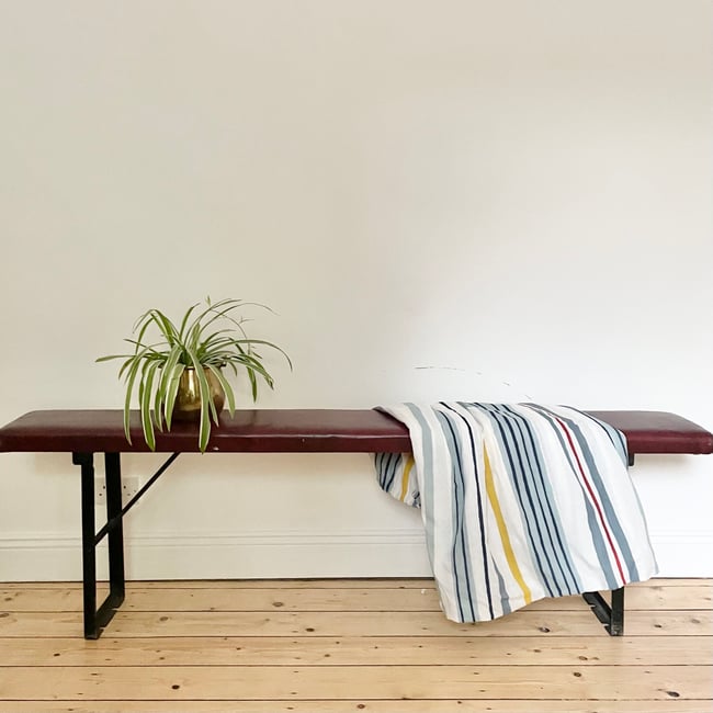 1930’s Rexine and metal school bench