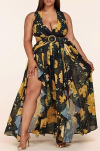 Image 1 of SLEEVELESS V NECK FLORAL MAXI DRESS