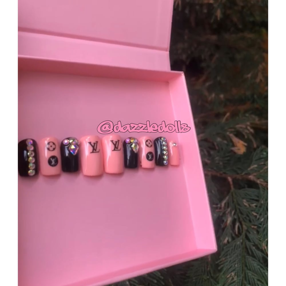 Image of Pink&Black LV inspired short, square shaped set