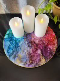 Image 3 of 14" Lazy Susan Turntable Epoxy Resin Art 'The Four of Wands'