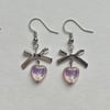 glass heart and bow earrings