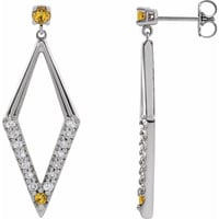 Image 2 of  Platinum Diamond & Sapphire Geometric Earrings