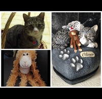 Image 5 of Custom Engraved Handpainted Cat On Pawprint Rock Urn 