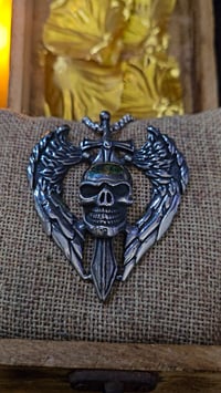 Image 3 of 👑The Armored Kingdom Skullblade of Valor Necklace-with Winged Sword and Skull Design 