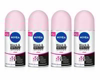 NIVEA  BLACK & WHITE Antiperspirant - 4 PACK Roll-On 50ml 