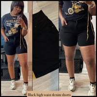 Black denim high waisted shorts