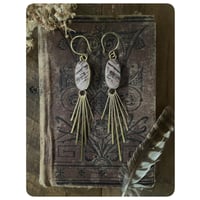 Image 1 of Zebra Coconut Jasper Solid Brass Fringe Earrings