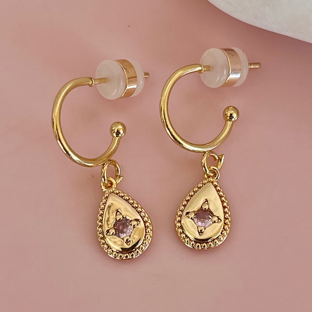 Image of Sweet Teardrop Half Hoops with pink glass star