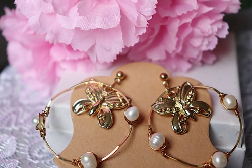 Image of Butterfly Pearl Hoops
