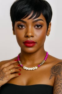 Image 2 of Divine Necklace – Dalmatian Jasper & Riverstone Beads with Gold Accents